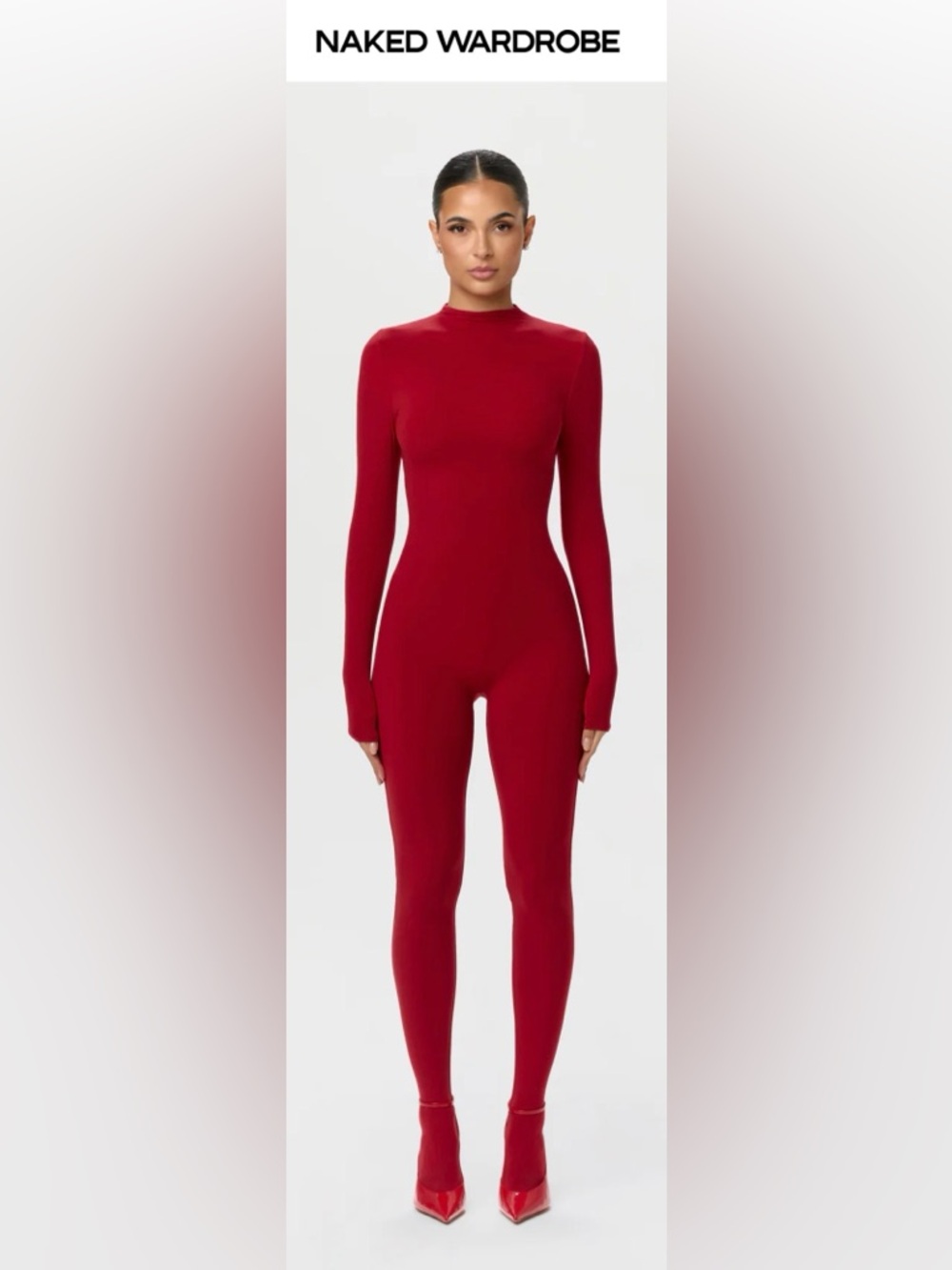 Red Long-Sleeve Seamless Jumpsuit
